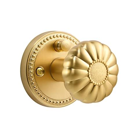SORWDUERM Gold Door Knobs Privacy Door Knob Satin Brass Door Knob Interior Brushed Gold Door Knobs for Bedroom and Bathroom,Zinc Alloy 1 Pack Cover