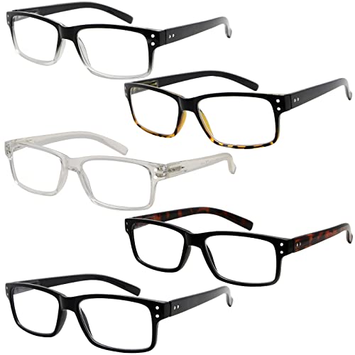 Eyekepper 5 Pack Reading Glasses for Men Includes Clear Frame Readers Spring Hinges Classic Cheater Glasses +1.25