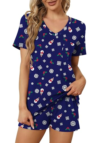 Image of RUBZOOF Women's Short Sleeve Pajama Sets with Pockets Casual V Neck 2 Piece Lounge Sets S-3XL