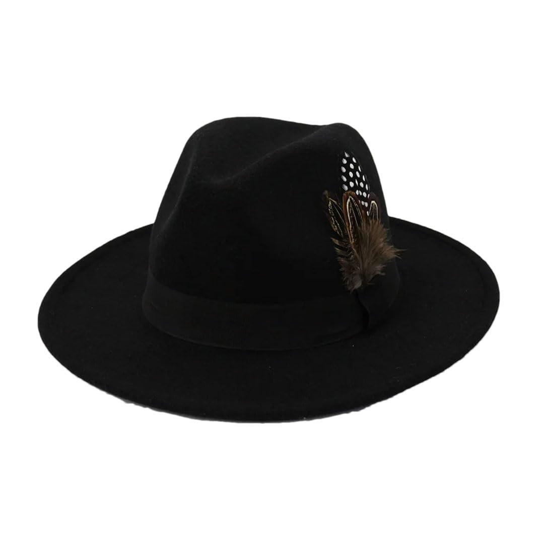 Kobiety mężczyźni wełniany vintage filcowy kapelusz fedora z piórami szerokie rondo dżentelmen eleganckie zimowe czapki jazzowe