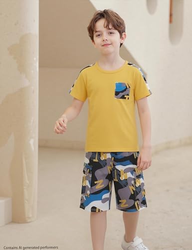 Image of mksodopy Boys Summer Outfit Set 2 Piece T Shirt and Camo Shorts Casual Clothes for Little Big Boys 5-16