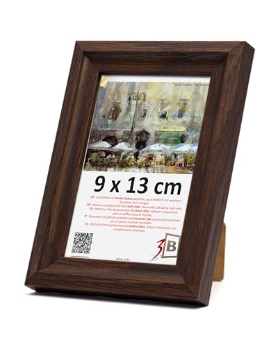 3-B Cornice portafoto MORI – marrone scuro (noce con venature ottiche del legno) – 9 x 13 cm – Cornice in legno, cornice per foto, cornice per ritratti con vetro acrilico