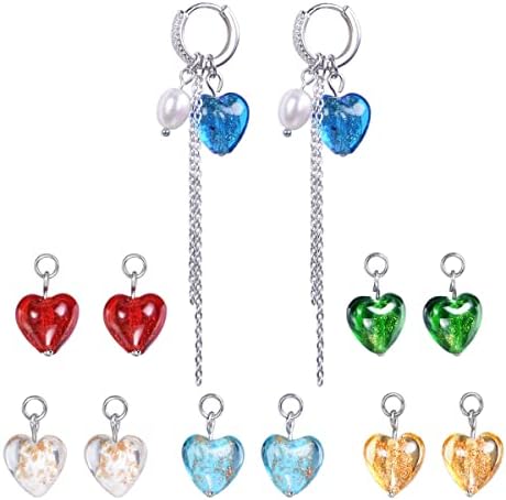 White Gold Plated Sterling Silver Small Hoop Huggie Earrings for Women Girls with Shining Heart Shaped Dangle Earrings Charms, Natural Fresh Water Pearls and Chains