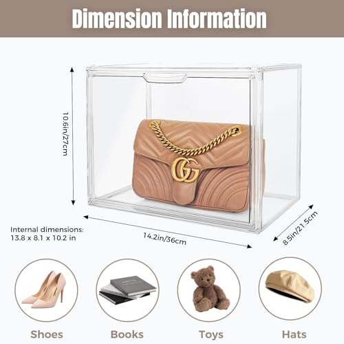 Cutora 10Pack Purse Organizer for Closet Clear Acrylic Display Case Handbag Storage Organizer Box with Magnetic Door Stackable Storage Bins with Dustproof Lid for Book Toys Shoes Cosmetic Collectibles