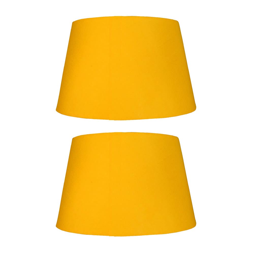 2 Pack - Mustard Yellow 14" Cotton Tapered Drum Vintage Lampshade with Reversible Gimble & Shade Reducing Ring to Fit All Types of Lampholders - Rolled Edges - Hard Lined - Sold in Pairs