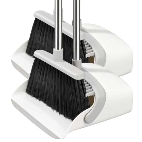 Image of Broom with Dustpan Combo Set, Hand Broom and Dustpan Set for Sweeping Indoor Angle Broom for Home Office Kitchen Lobby Floor Pet Hair Indoor&Outdoor Cleaning (2-Pack-White)