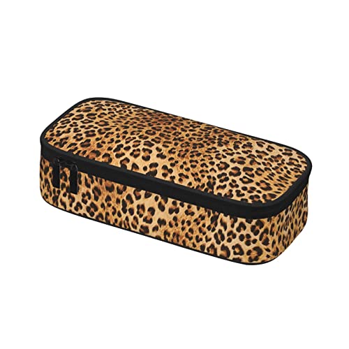 Image of Leopard Print Pencil Case for Girls and Kids Cute Pen Box Pouch Cheetah Print Pencil Bag with Double Zipper, Portable Pencil Pouch for School Office Supplies