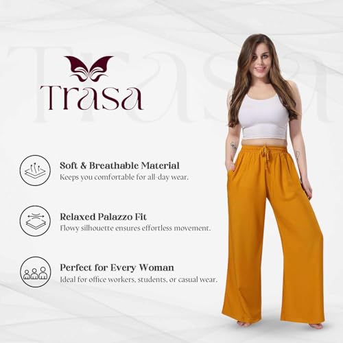 Image of TRASA Women's and Girls Cotton Reyon Regular Fit Palazzo Pants - Available Size - L, XL, 2XL, 3XL