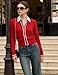 Women's Red Cardigan Sweater Color Block Long Sleeve Crew Neck Knit Cardigan Trendy Cropped Cardigan Shrug, L