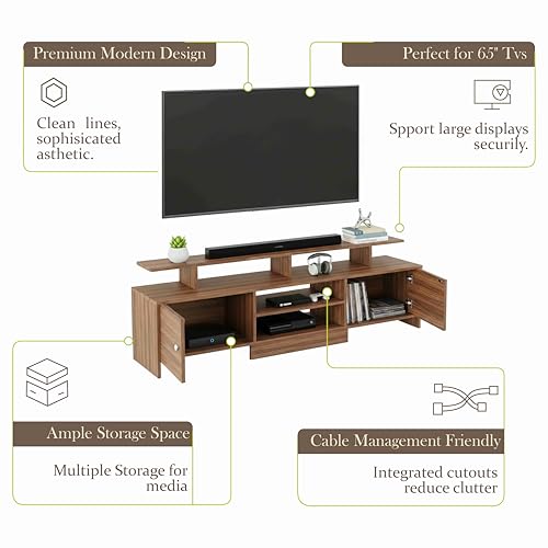 Image of FURNEASER KSV Modern TV Unit for Living Room | Engineered Wood TV Cabinet with Storage Shelves | Entertainment Center TV Stand for Home (Fits Up to 65 Inch TV) | DIY Space Saving (Exotic Teak)