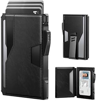 typecase Wallet for Men: Rfid-blocking with Money Clip Slim Leather Bifold ID Window Smart Pop Up Card Case Front Pocket Wallet with Gift Box, Black, Ultra-thin, Standard Wallet