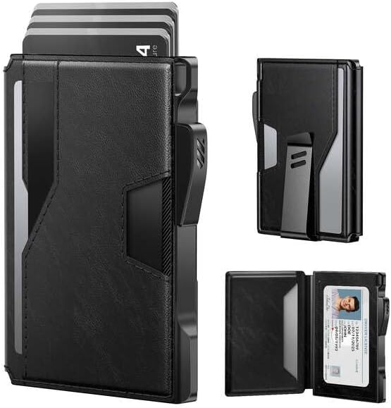 typecase Wallet for Men: Rfid-blocking with Money Clip Slim Leather Bifold ID Window Smart Pop Up Card Case Front Pocket Wallet with Gift Box, Black, Ultra-thin, Standard Wallet