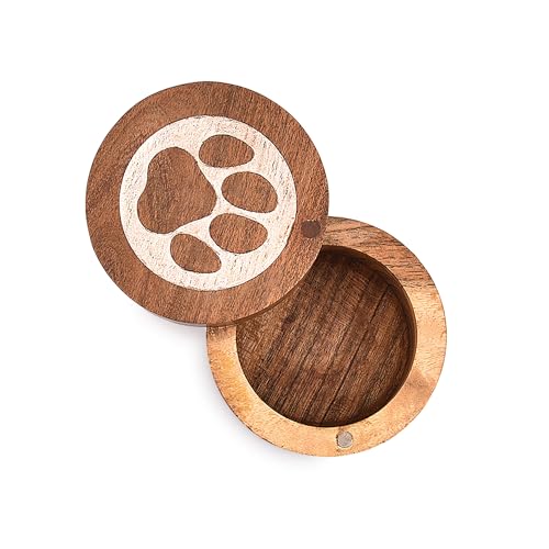 Samhita Acacia Wood Decorative Urns Round Shape White Paws Design Urn for Ashes for Dogs Pet Urns for Cats (8.89cm x 8.89cm x 6.35cm) - Image 3