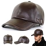 CNAFGBGG 1PC Leather Baseball Cap, Soft Comfortable Adjustable PU Baseball Cap, Vintage Biker Hat for Men, Women, Dark Coffee.