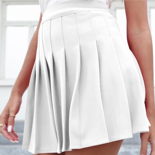 Image of Girstunm Women's Pleated Skirt Mini Skater Basic Skirts High Waist School Girls Uniform Short Cheerleader Skirt