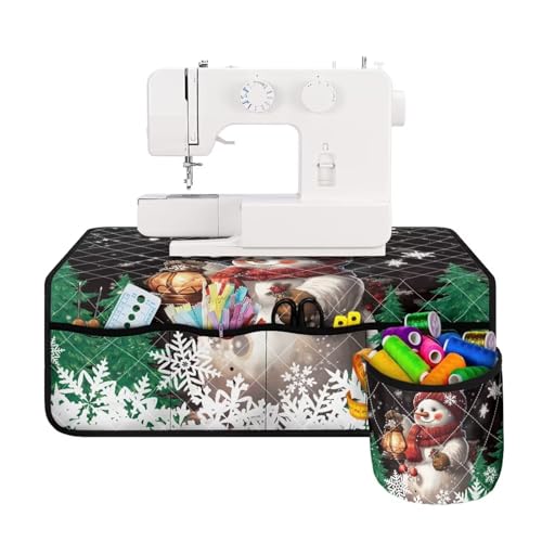 Eheartsgir Snowman Tree Durable Sewing Machine Carrying Pad Foldable Lightweight Serger & Overlock Machine Accessories Carrying Pad with Storage Bag for Christmas Decor