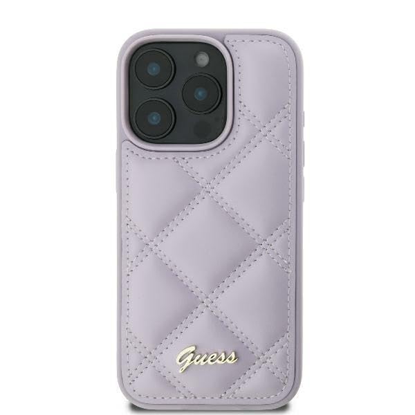 CG Mobile Guess GUHCP16SPSQSQSU Coque Rigide pour iPhone 16 6,1" Violet Clair Logo Quiled Metal