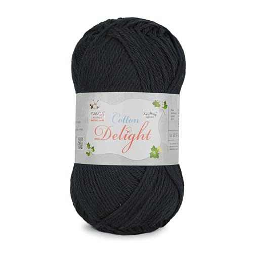Image of Ganga Acrowools Cotton Delight, Dk Weight Cotton Yarn, Oekotex Class L Certified 100G, 169M (Black)