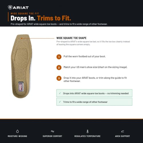 Image of ARIAT Men's ATS Wide Square Toe Insole, Gel Cushion Footbed