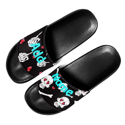Image of Personalized Women Skull Slides Customized Shoes Open Toe Women's Slide Sandals Size 10 Quick-dry Custom Slip On Sandals for Women Beach