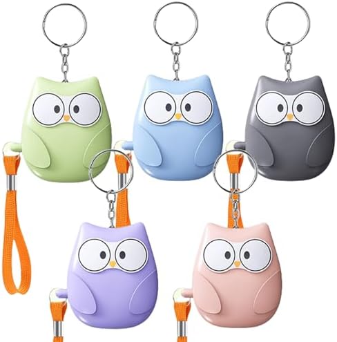 5 unidades de alarma de bolsillo 130dB Alarma personal para mujeres, alarma de seguridad de autodefensa con luz LED y llavero, alarma de sonido agudo estilo búho para mujeres, niños, personas mayores