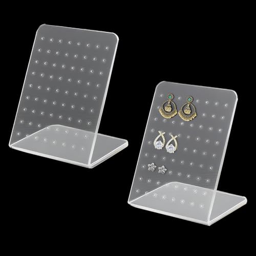 OKKRMGZ 2 Packs Acrylic Earring Holder Organizer with 72 Holes Stud Display Stand Small Stud Holders Jewelry Storage Rack Board for Studs Display Organizer Storage Stand for Personal Retail Marketing