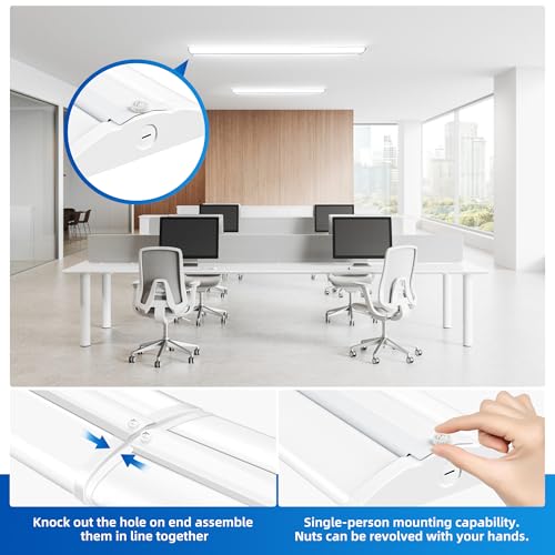 Image of 4FT 5'' W LED Wraparound Light , 40W 4400LM 5000K, 110LM /W High Efficiency | Flush Mount Ceiling Light, No Glare, Energy Saving Shop Light for Garage Office Kitchen Laundry Roon, 100-277V, ETL, 4 Pack