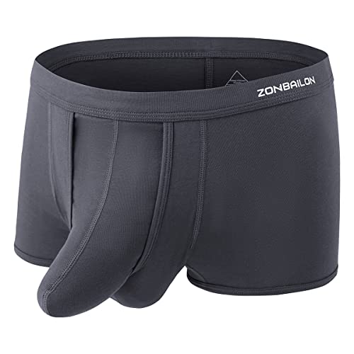 ZONBAILON Men's Separate Pouch Underwear Comfort Fit Boxer Briefs Breathable Dark Grey L