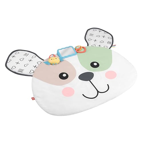 Fisher-Price Tapis de jeu Géant Chiot, 91 x 107 cm, activités de développement sensoriel pour le jeu à plat ventre, pour bébés dès la naissance, JMN73