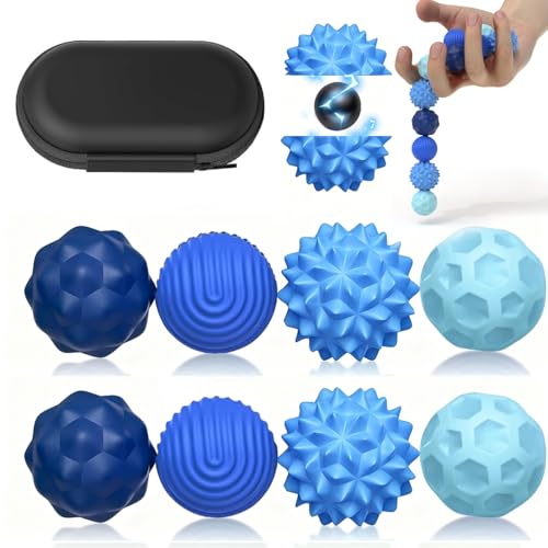 Magnetic Fidget Balls Toys (8PCS) Weighted Texture Tactile Sensory Fidget Balls Stress Anxiety Relief Toys for Fingers Hands Pain Stimming Tools for Adults & Teens with Autism (Blue)