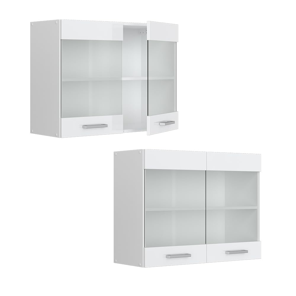 Vicco Mobile da cucina in vetro R-Line, Bianco lucido, 80 cm, per la libera combinazione all'interno di sistemi cucina modulari