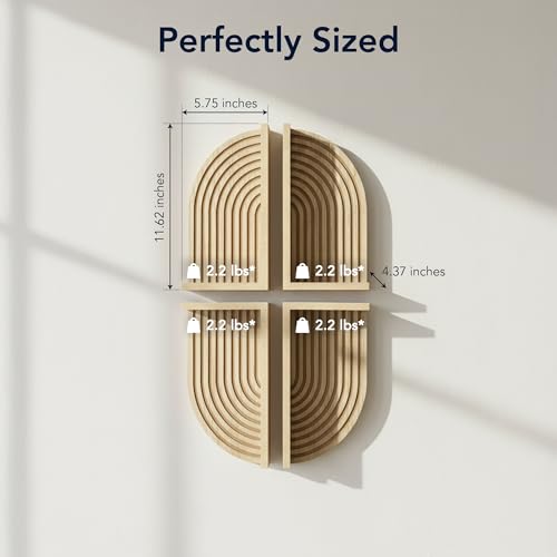Image of American Art Decor Natural Boho Arched Lunar Ledges Wall Shelf, Wood 4 Piece Floating Display Shelf, Modular Arch Bookshelf for Bedroom, Bathroom, Kitchen & Living Room Decor, 6 inch x 12 inch x 4.75 inch