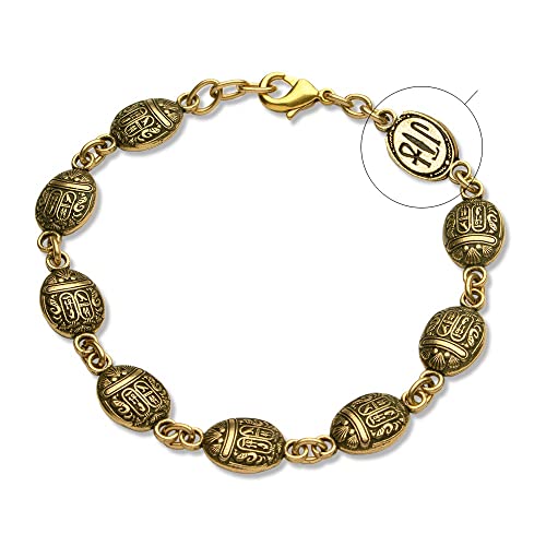 MUSEUM REPRODUCTIONS Egyptian Scarab Link Bracelet - Antique Gold Plated - Made in the USA