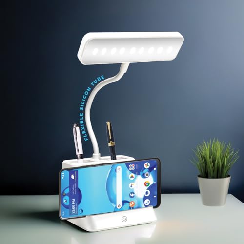 Image of GROB LED Study Table Lamp for Students | 3 Color Modes, Touch Control, Rechargeable, Eye Care Reading, Pen & Phone Holder