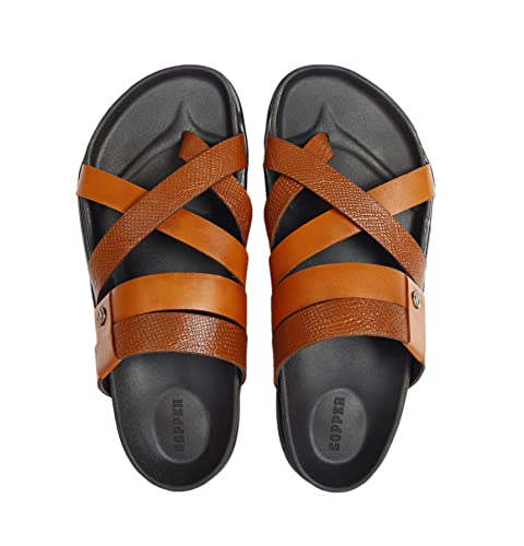 Image of COPPER Men's Genuine Leather Slipper - Flat Chappal cum Thong Sandal - For Daily Use Outdoor Indoor Formal Office Home Ethnic Casual Wear