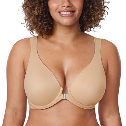 Image of DELIMIRA Women's Front Closure Posture Plunge Bras | Full Coverage, Plus Size, Underwire, No Padding Unlined, Back Support, Seamless, B-H Cups