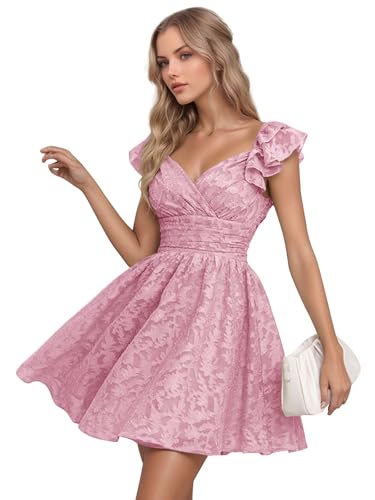 Amazon.com: Sonlay Short Bridesmaid Dress with Sleeves Mini Homecoming Dresses for Women V Neck Lace Wedding Guest Dres Dusty Rose US08 : Clothing, Shoes & Jewelry