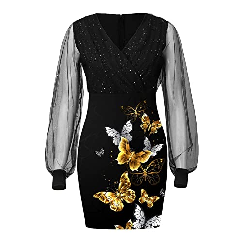 Vestidos da moda para mulheres 2022 lantejoulas sexy decote em V vestido de malha manga longa vestid