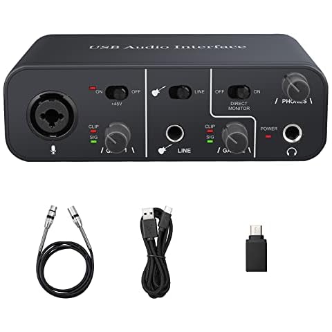 USB Audio Interface 2 In 2 Out, YGiTK Computer Audio Interfaces with 48V Phantom Power TRS Balanced Free Driver Install Studio Sound Compatible with Recording Streaming and Podcasting for PC/Win/Mac Cover
