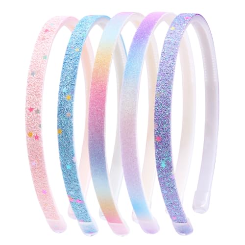 5 Pezzi Cerchietto per capelli con glitter graziose, antiscivolo, con coriandoli arcobaleno e denti in plastica Cerchietto Arcobaleno Ragazza Cerchietti Bambina