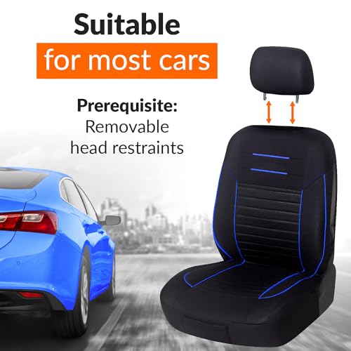 Upgrade4cars Car Seat Covers Front Pair Black Blue | Universal Cover Set for Driver and Passenger Seats + Headrest | Interior Accessories for Women and Men - Image 6