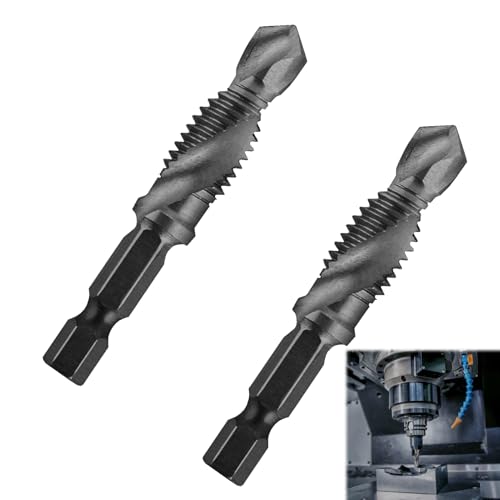Huybaa 2 piezas Broca combinada para taladro y macho de roscar, vástago hexagonal de 1/4', M8 x 1,25, herramienta de roscado y perforación con ranura espiral para madera, metal y plástico