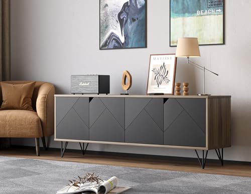 Modern Design By Crafts & comfort VERONA Wood TV Stand - Mid Century/Modern Entertainment Center with Storage for [65]-Inch Flat Screen Television Wooden Furniture for Living Room & Bedroom