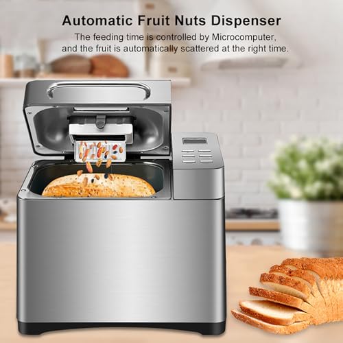 NaMaSyo 650W Automatische Brotbackautomat Brotbackmaschine Brotmaschine Programmierbare Brotmaschine Digital Touch Auto Nut Dispenser Automatische Zubereitung & Warmhaltefunktion – Bild 4