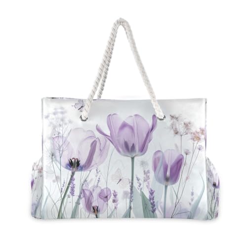 Image of Beach Tote Bags for Women, Turtle Flower Starfish Large Beach Shoulder Bag Pool Bags Purse