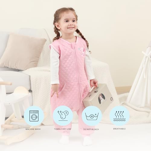 Image of HOMEAL Toddler Sleep Sack with Feet, TOG 1.0, Sleeveless Baby Sleep Sack for Early Walkers, Pink
