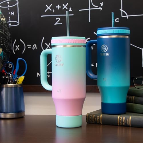 Image of Takeya Stainless Steel Tumbler with Handle and Straw (40 oz, Ombre Dream) - Insulated Water Bottle with Straw for Water & Iced Beverages