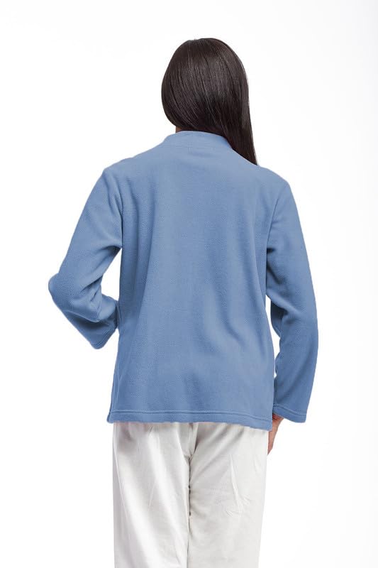 LA CERA Women's Embroidered Snap Front Fleece Bed Jacket2