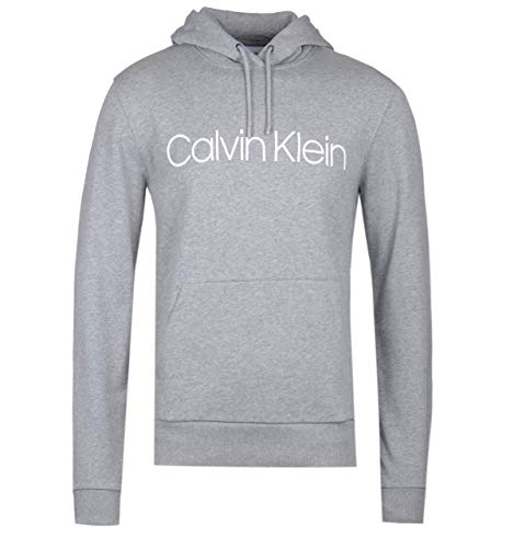 Calvin Klein Men's Logo Sweatshirt Hoodie, Mid Grey Heather Medium Mid Grey Heather