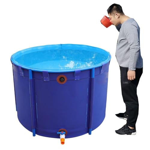 Genérico Estanque de Lona Redondo para Peces - Piscina elevada con Revestimiento y Estructura de PVC Flexible, Acuario Grande para koi/Peces Dorados, jardín acuático Exterior Duradero (Azul, 1 x 0,6